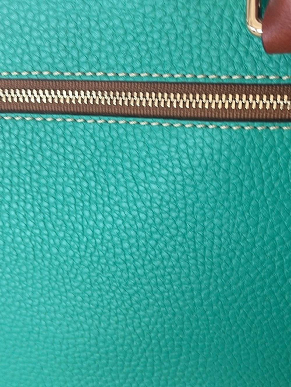 Dooney & Bourke Turquoise Pebble Leather Tote with Brown Trim - Picture 2 of 4
